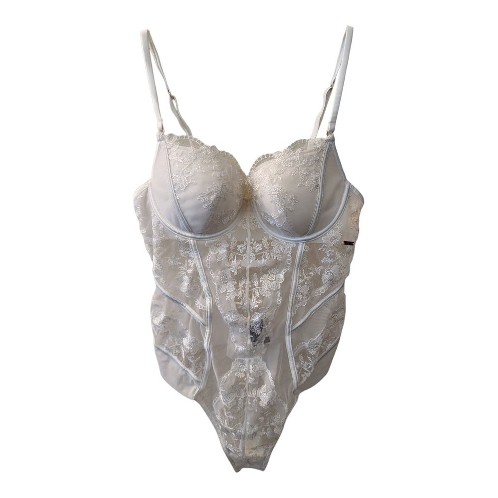 Noir by Hunkemöller Corseted Sheer Lace Bodysuit in White-Sz 34B